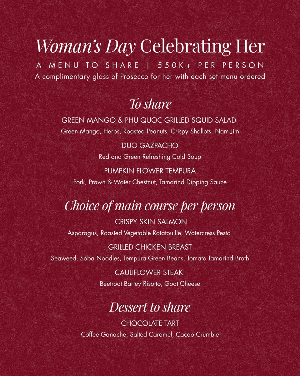 Woman's Day Celebrating Her set menu card, 550K+ per person