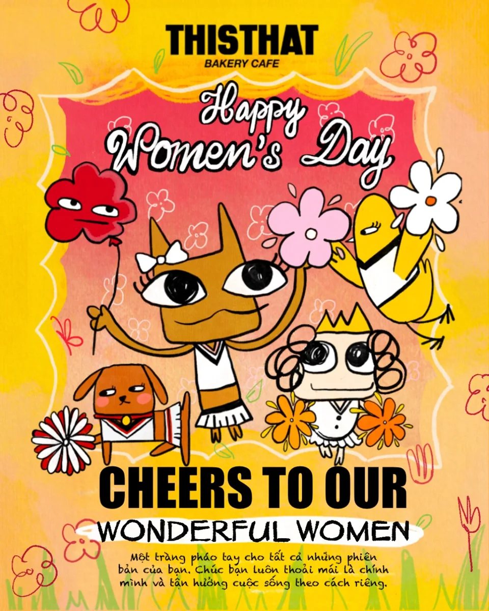 ThisThat illustrated Happy Women’s Day greeting; postcard station details appear in the caption.