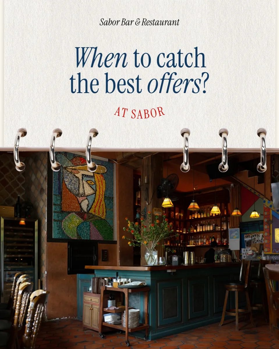 Sabor Bar & Restaurant interior with an offers headline