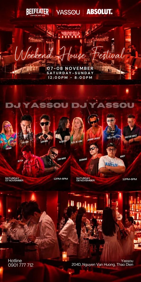 Weekend House Festival poster for 7–8 November at Yassou, with conflicting 6 PM and 8 PM end times.