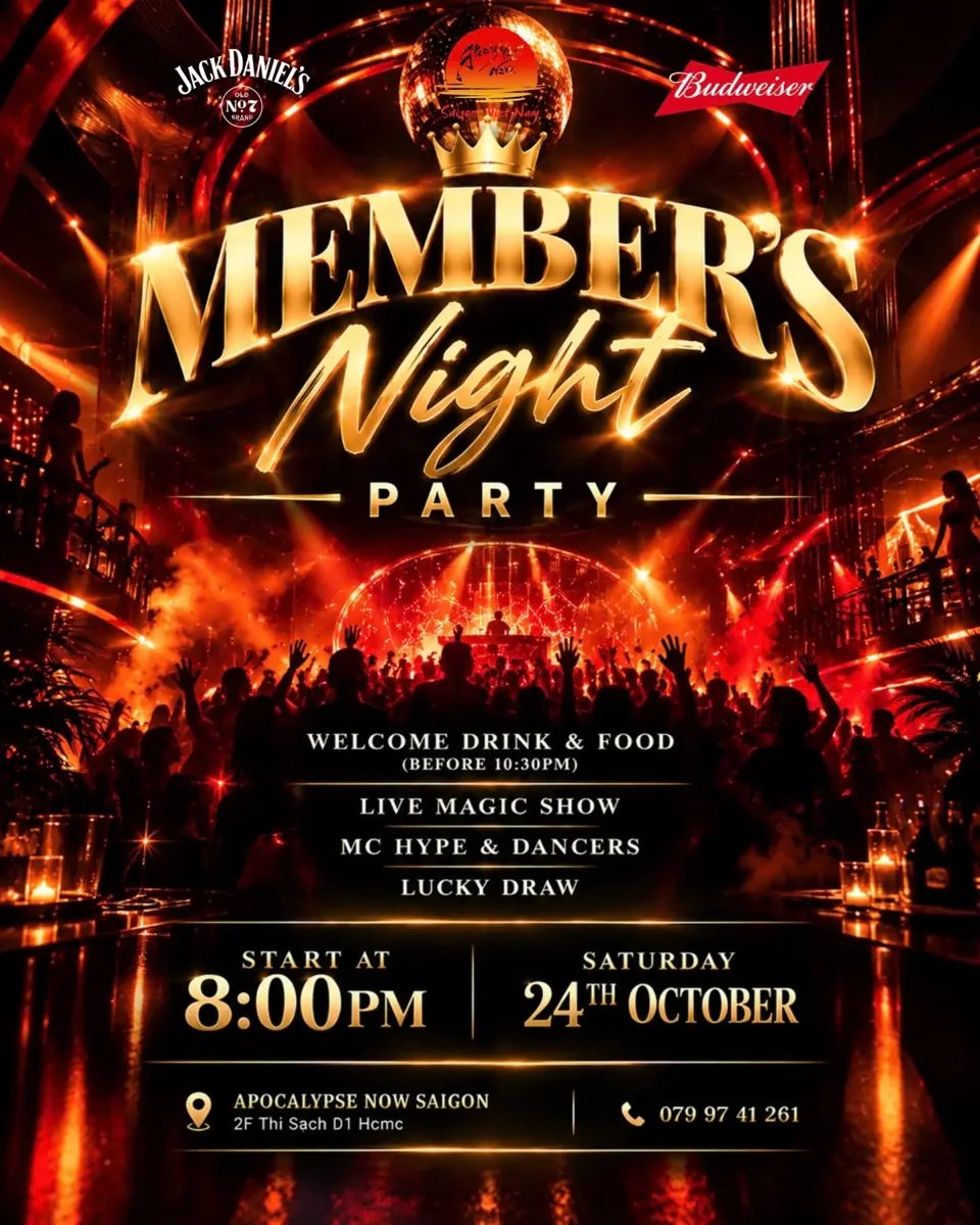 Member’s Night Party at Apocalypse Now announcement poster