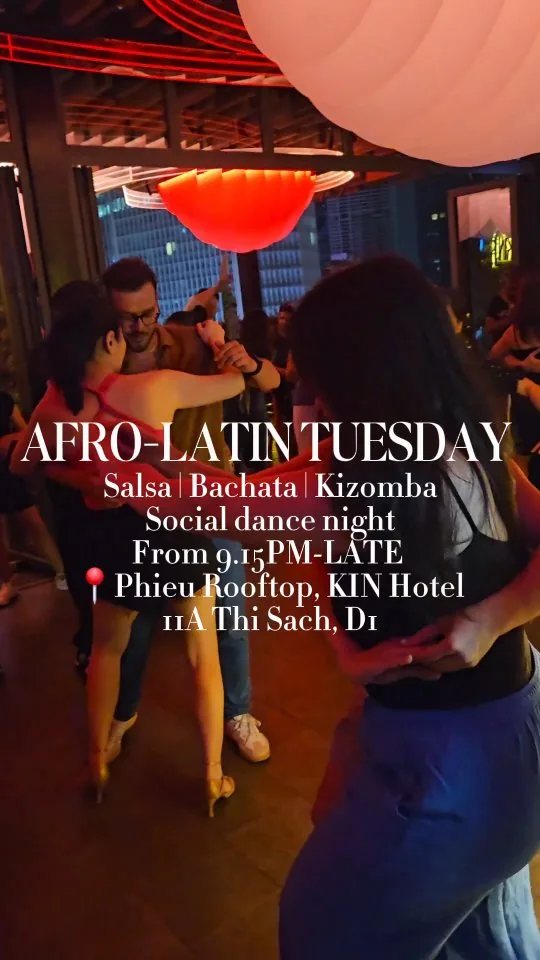 Original event image for Afro-Latin Tuesday social dance night at Phiêu Rooftop, 9:15 PM until late.
