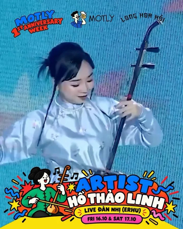 MOTLY first anniversary poster featuring erhu artist Hồ Thảo Linh and 16–17 October dates.