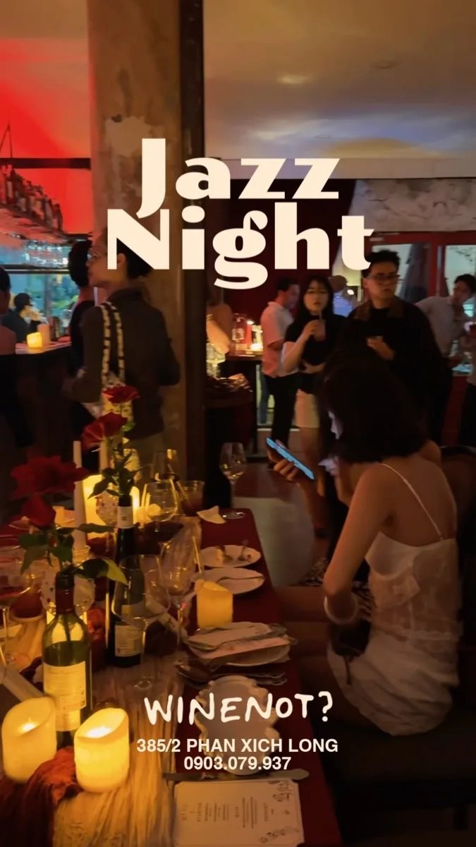 Wine Not? Friday Jazz Night promotional image at Phan Xích Long.