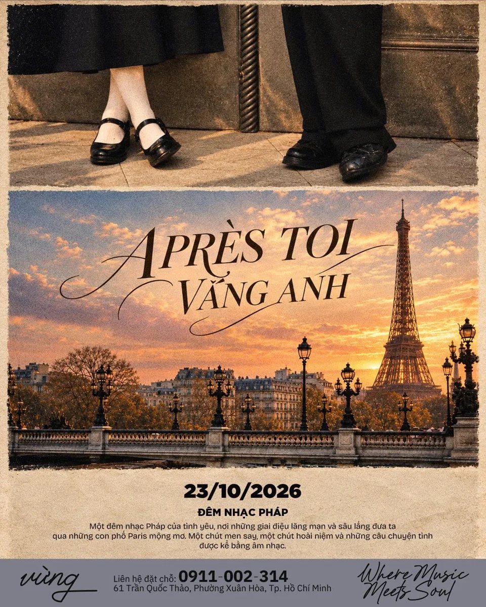 Après Toi - Vắng Anh French music night poster, 23 Oct 2026