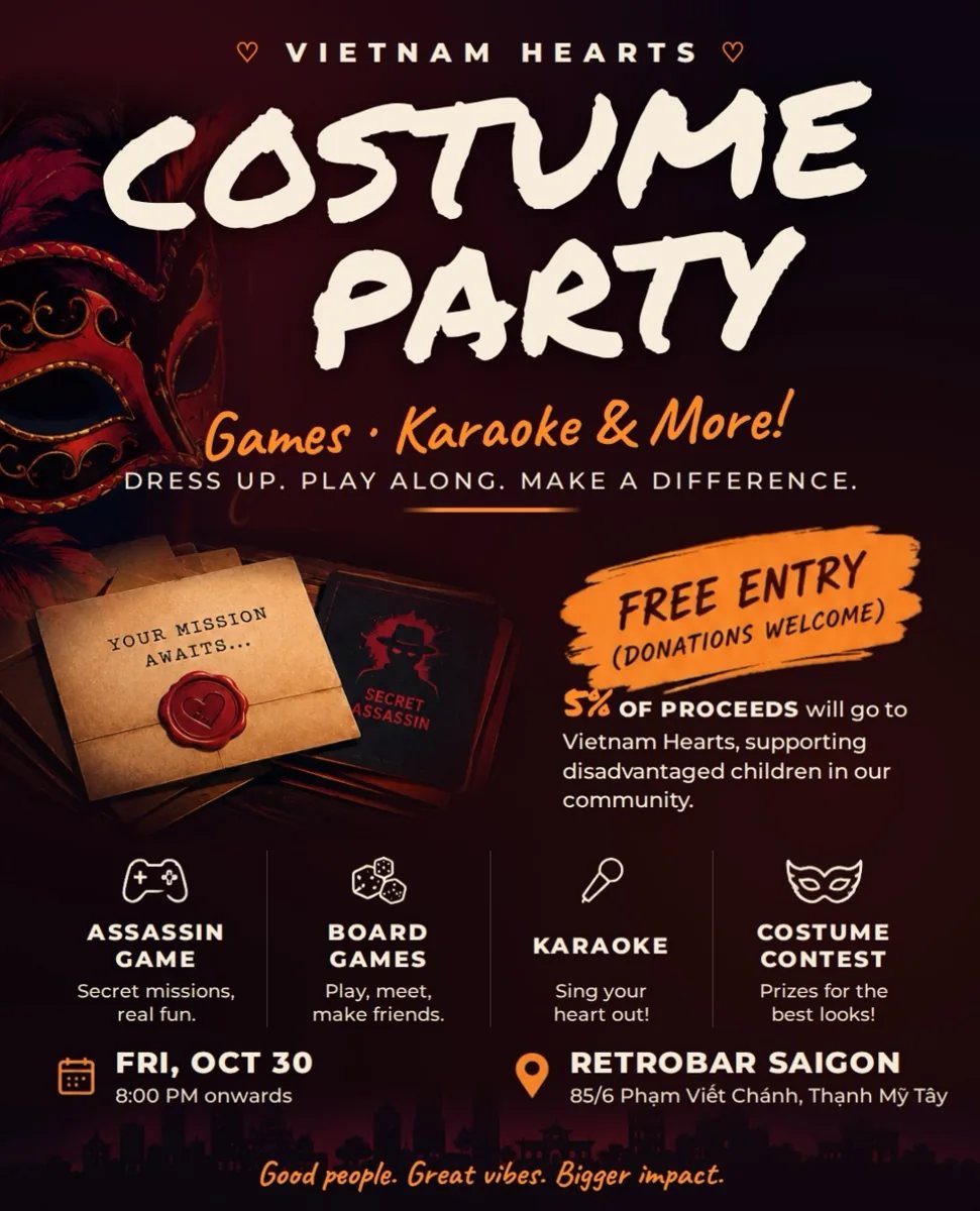 Vietnam Hearts Costume Party event poster.