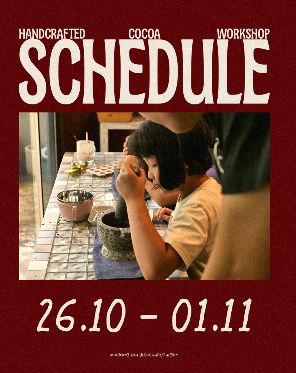 XOCOATI handcrafted cocoa workshop schedule, 2026-11-01; multiple advertised sessions