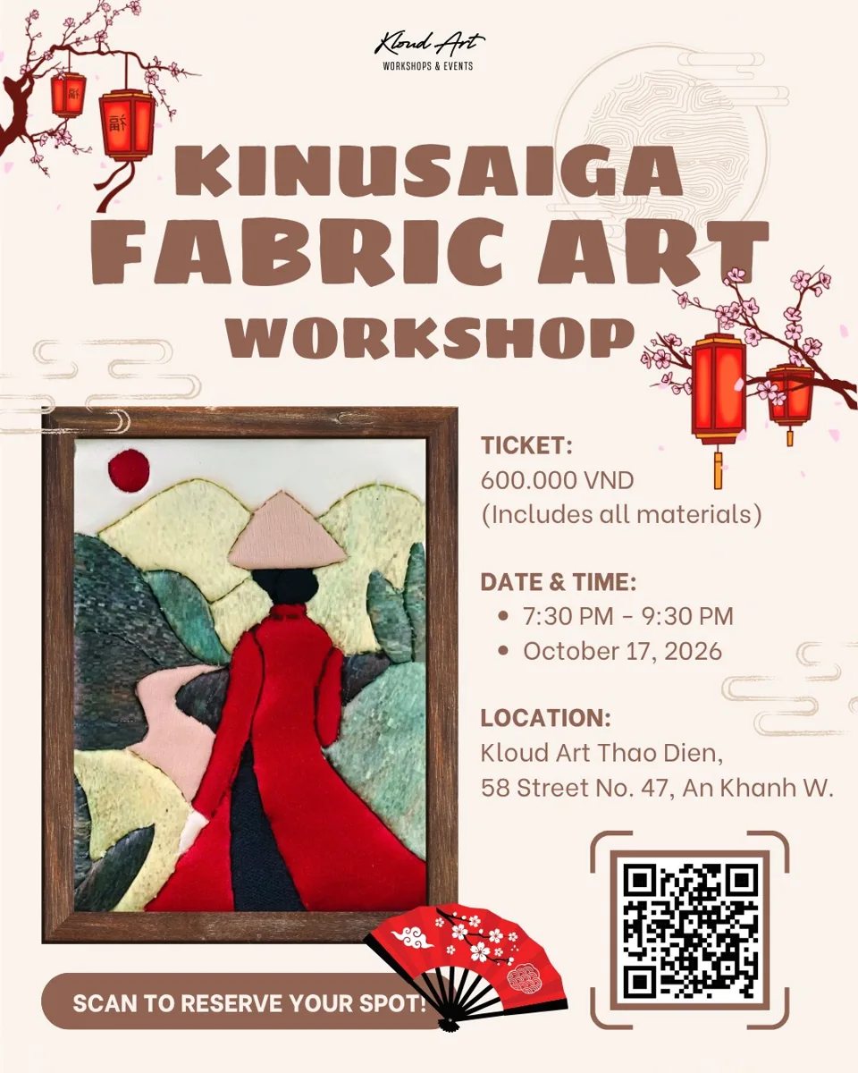 Kinusaiga Fabric Art Workshop poster, Oct 17 2026