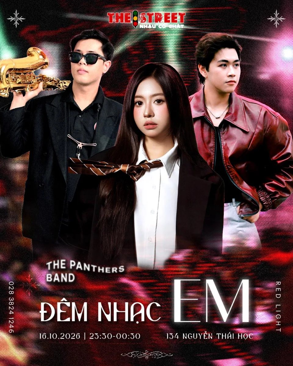 Poster for Dem Nhac EM featuring The Panthers Band at Red Light, 134 Nguyen Thai Hoc, 16.10.2026 23:30-00:30