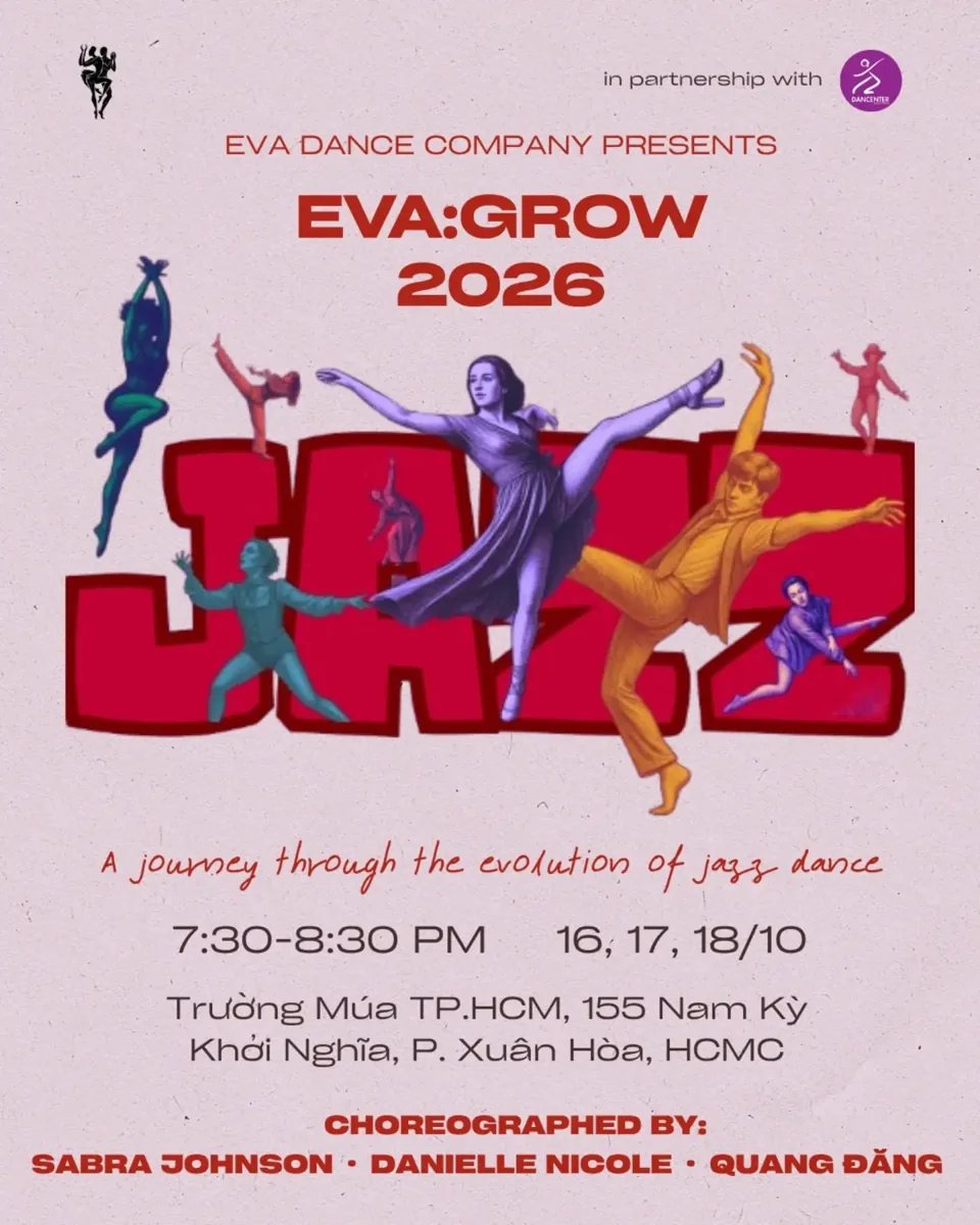EVA:Grow 2026 JAZZ poster for October 16, 17 and 18, 19:30 at Trường Múa TP.HCM