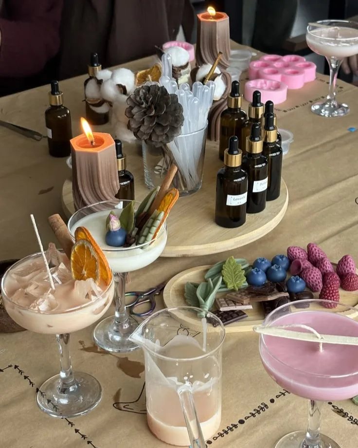 Candle and cocktail workshop table