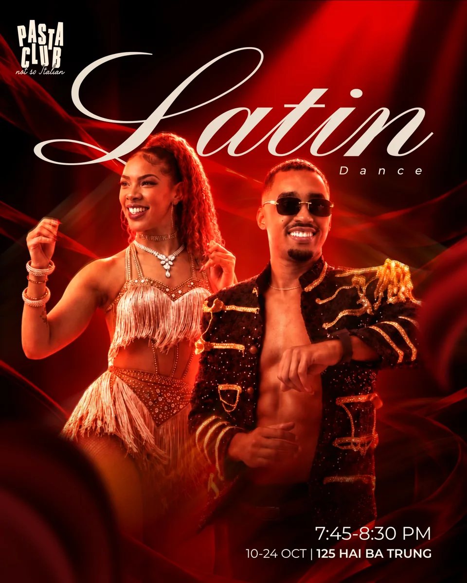 Organizer promotional poster including Latin Dance Night at Pasta Club — 24 October.