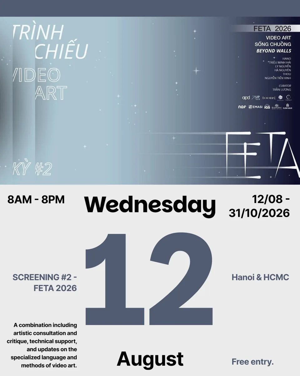 FETA 2026 Screening #2 video art poster with August12–October31 date range.