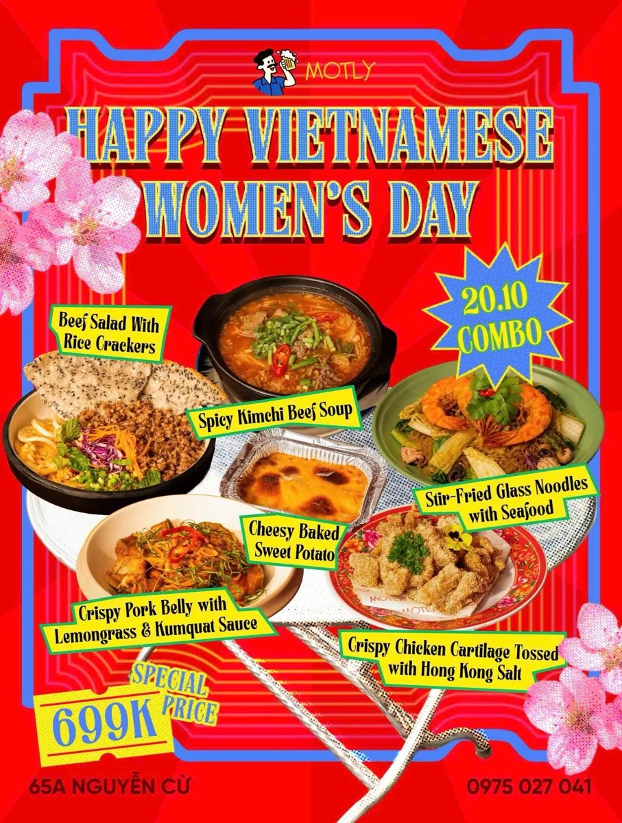 MOTLY Vietnamese Women’s Day 20 October combo poster with six dishes and 699K price.