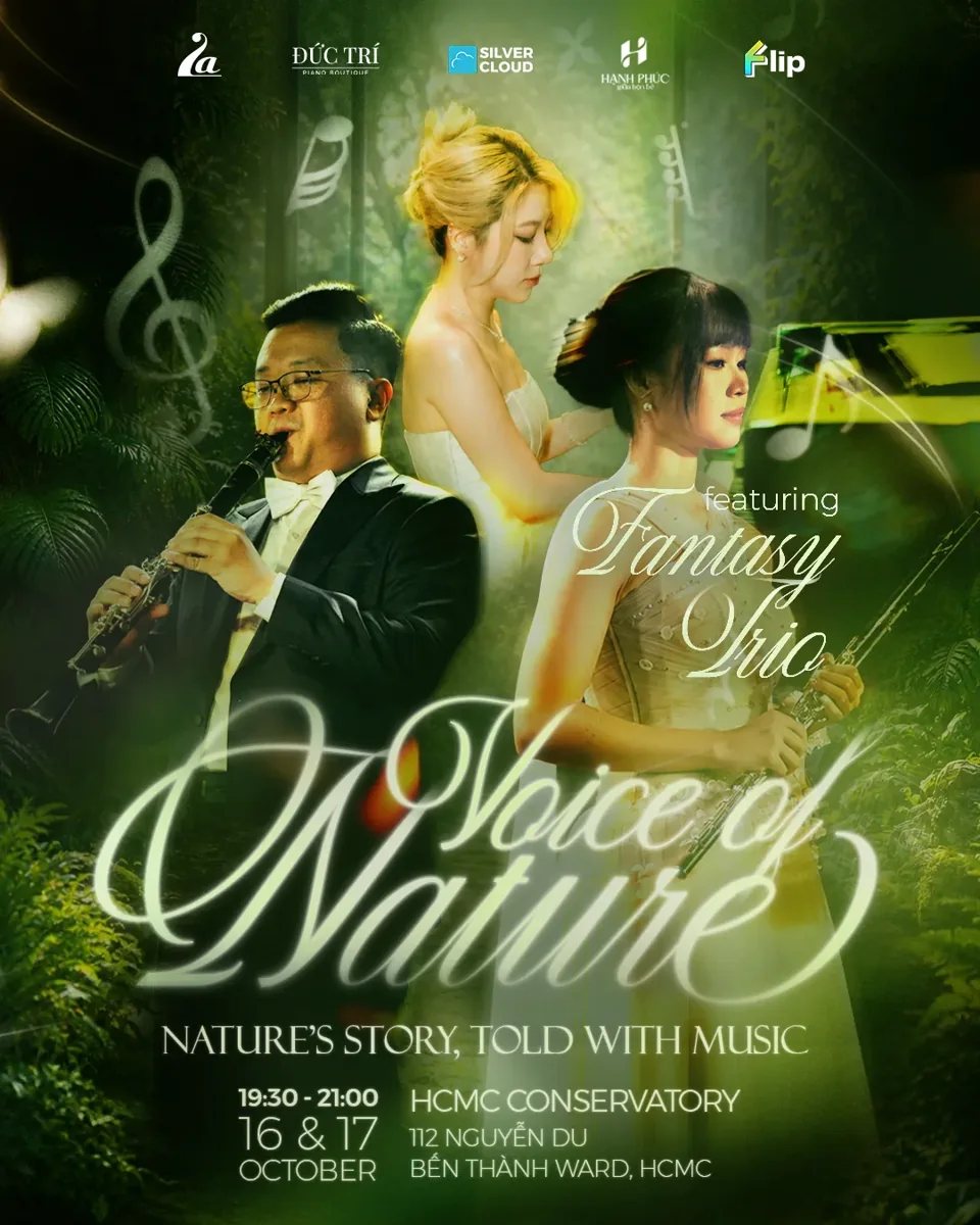 Voice of Nature featuring Fantasy Trio poster for 16 and 17 October, 7:30–9 pm at HCMC Conservatory, 112 Nguyễn Du