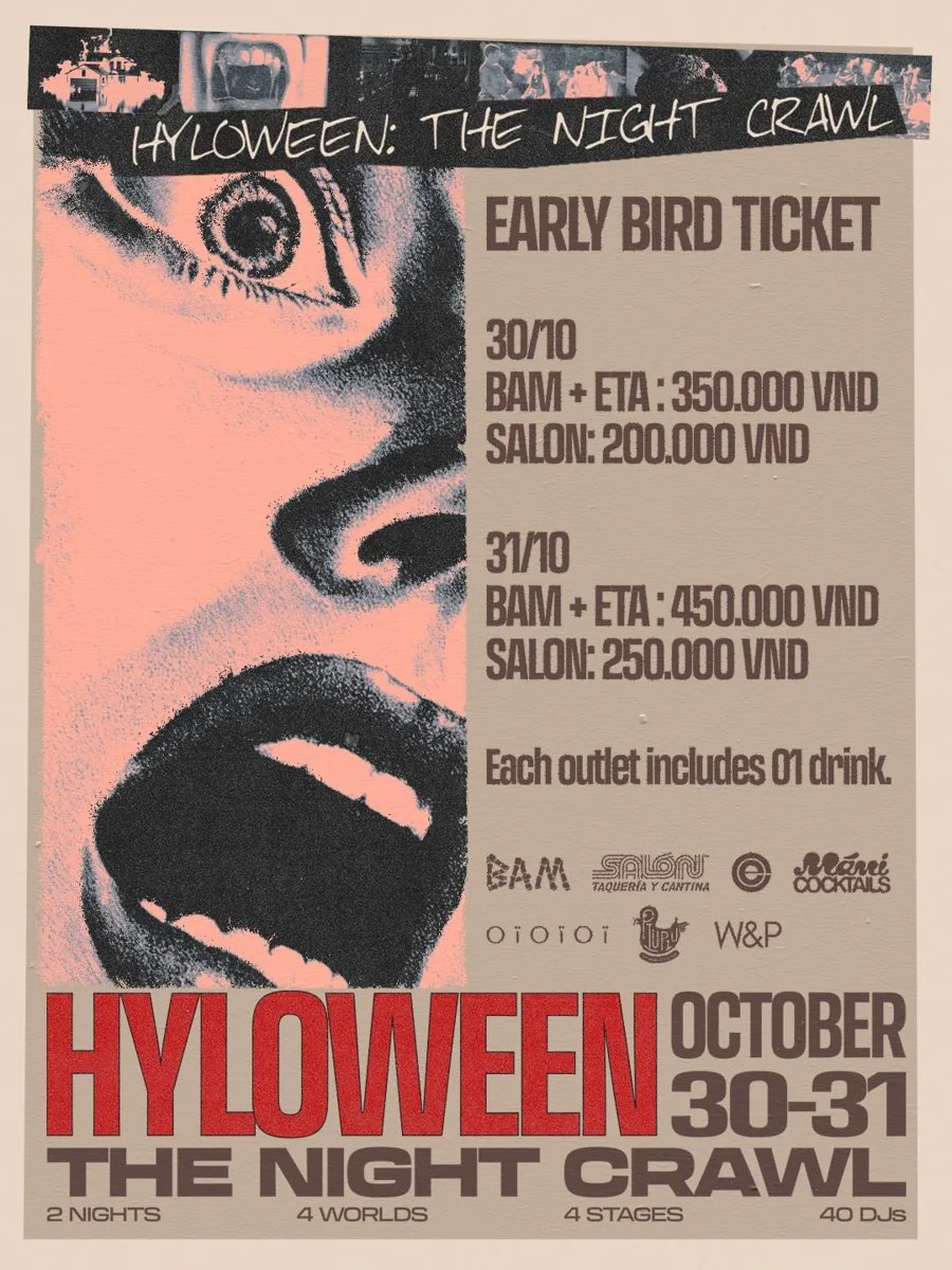 HYLOWEEN ticket poster listing this date’s BAM + ETA and Salon package prices.