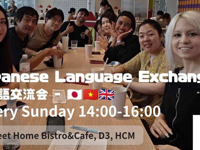Japanese Buddy language exchange group at a cafe; undated Sunday programme artwork