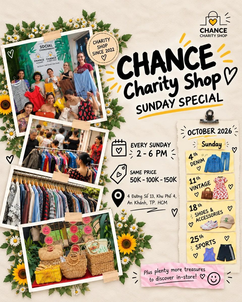 CHANCE October 2026 Sunday Specials poster listing vintage, shoes and accessories, and sports editions.