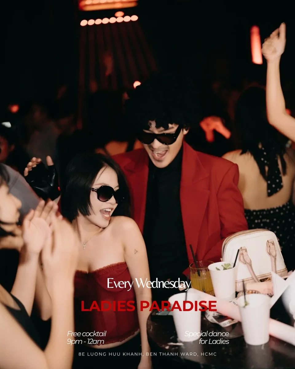 Ladies Paradise every Wednesday poster with special dance and free-cocktail offer.