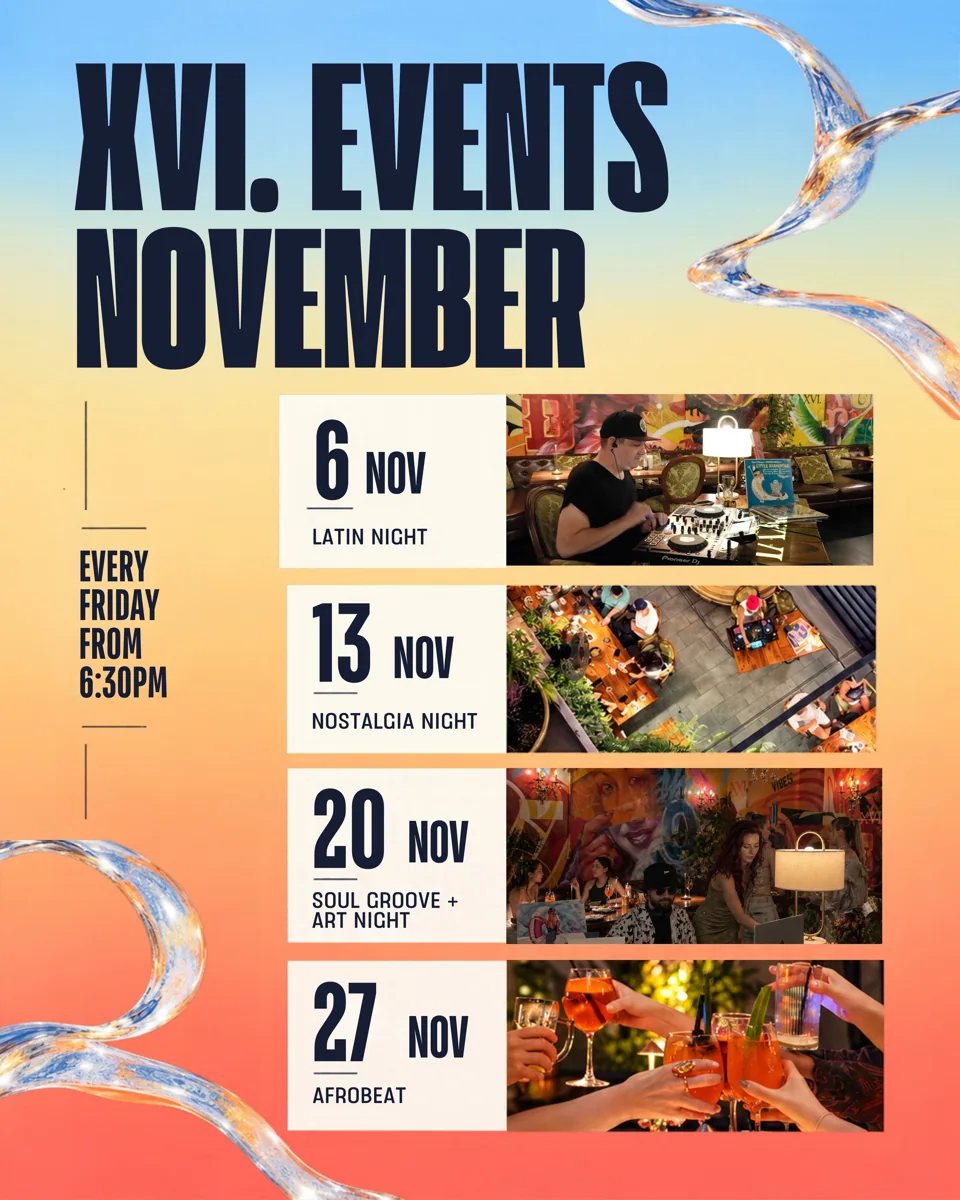 XVI November programme poster listing four Friday nights.