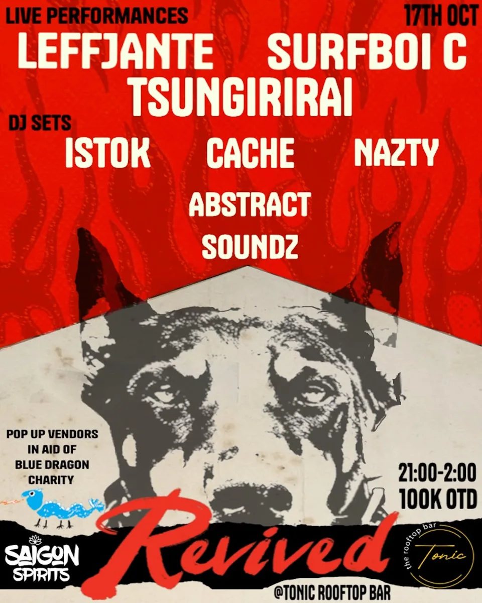 Revived Promotions poster for the 17 October hip-hop rooftop party at Tonic Rooftop Bar, with live acts and DJ sets.