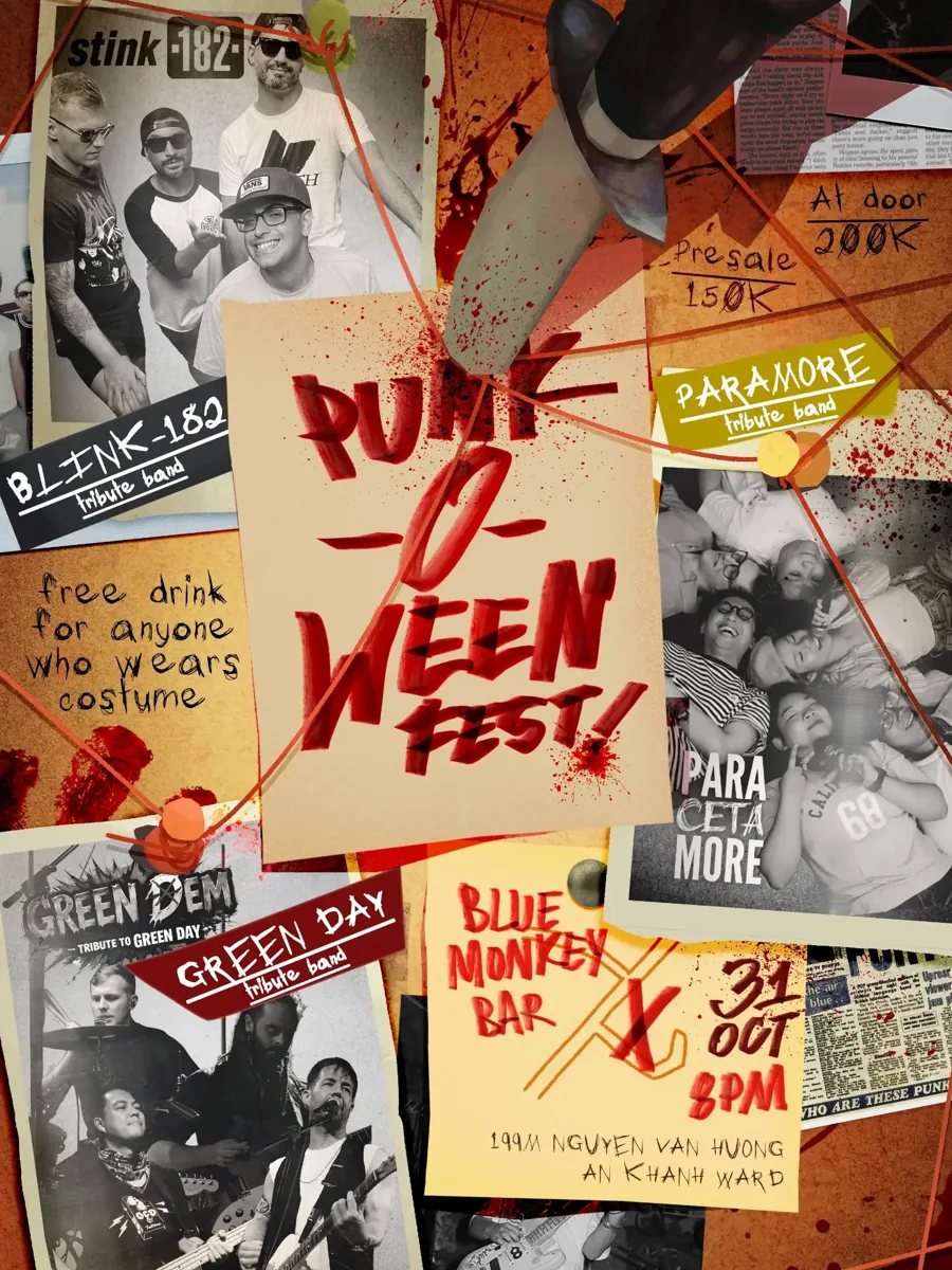 Punk-O-Ween Fest poster, Blue Monkey Bar, 31 Oct 8PM, presale 150K and door 200K
