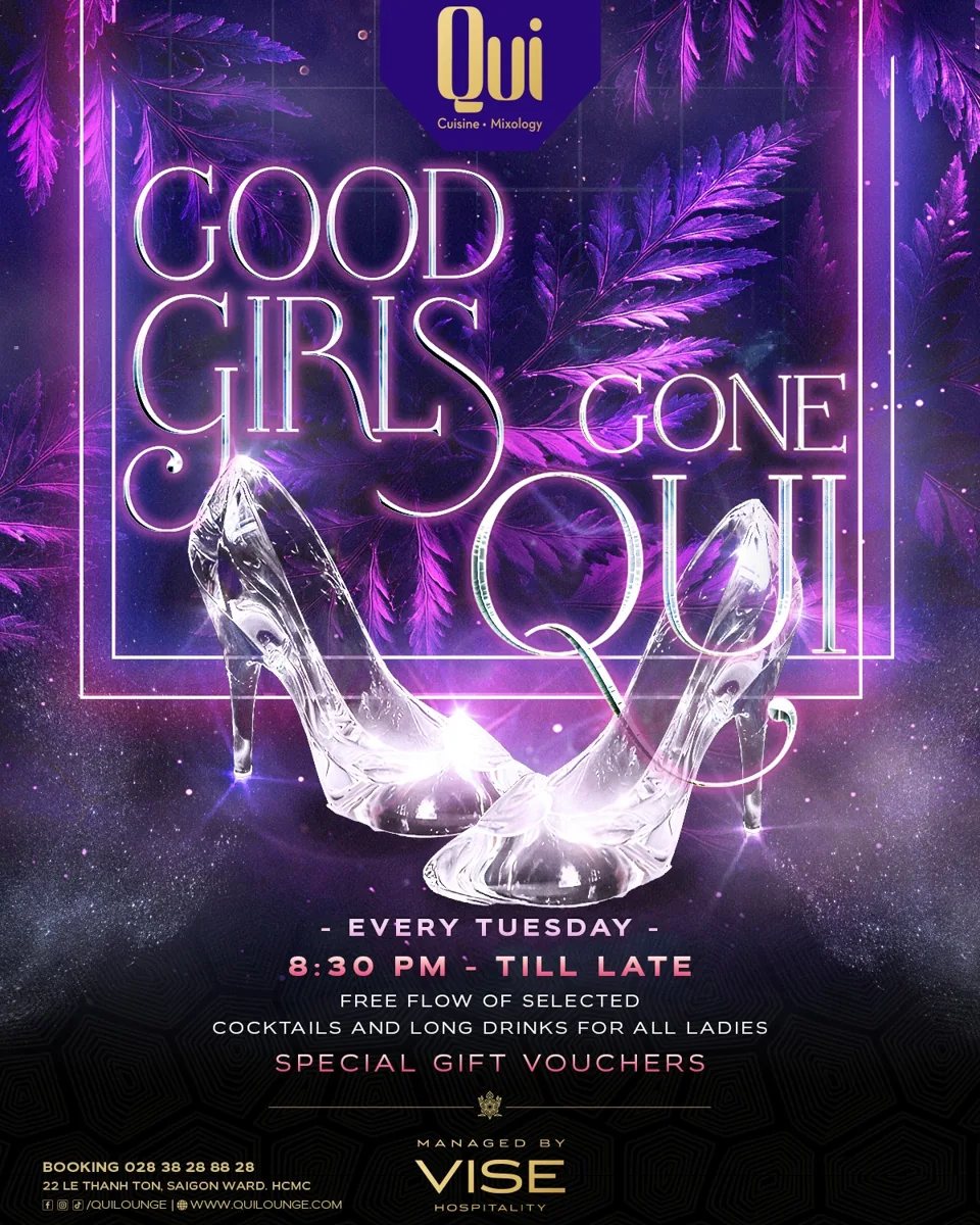 Good Girls Gone Qui poster stating every Tuesday at 20:30 and selected drinks free flow.