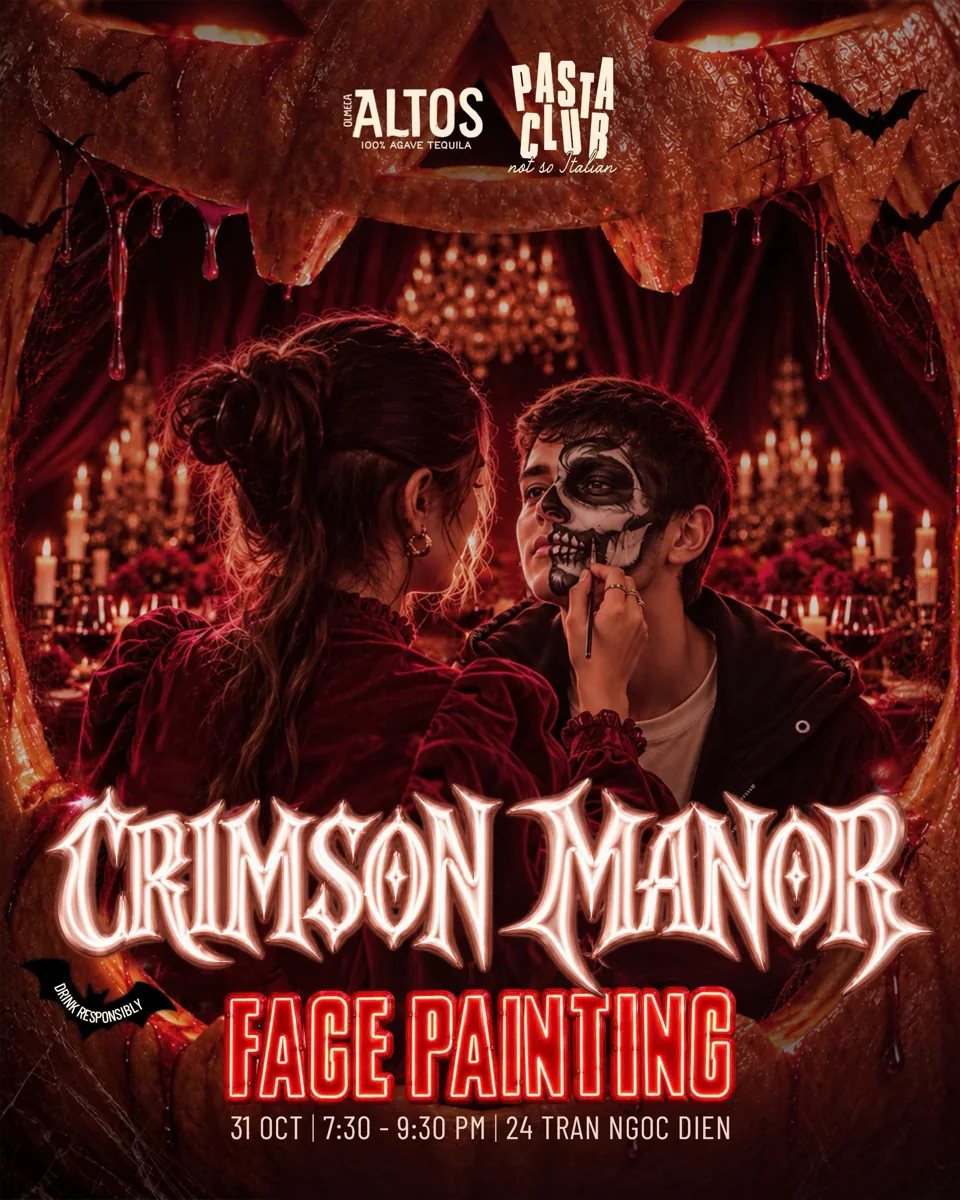 Crimson Manor: live sax and face painting — organizer artwork