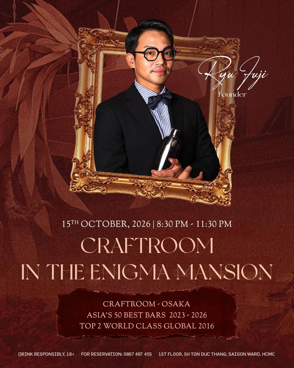 Event poster: CRAFTROOM IN THE ENIGMA MANSION — Ryu Fuji, Founder, 15th October 2026 8:30PM-11:30PM, CRAFTROOM Osaka Asia's 50 Best Bars 2023-2026, Top 2 World Class Global 2016