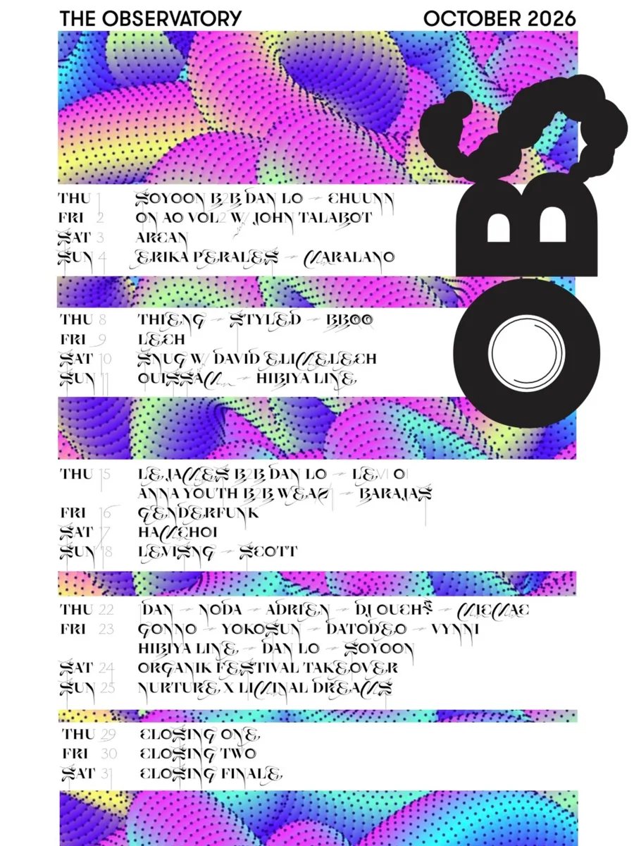 The Observatory October 2026 monthly programme with dated session names through 31 October.
