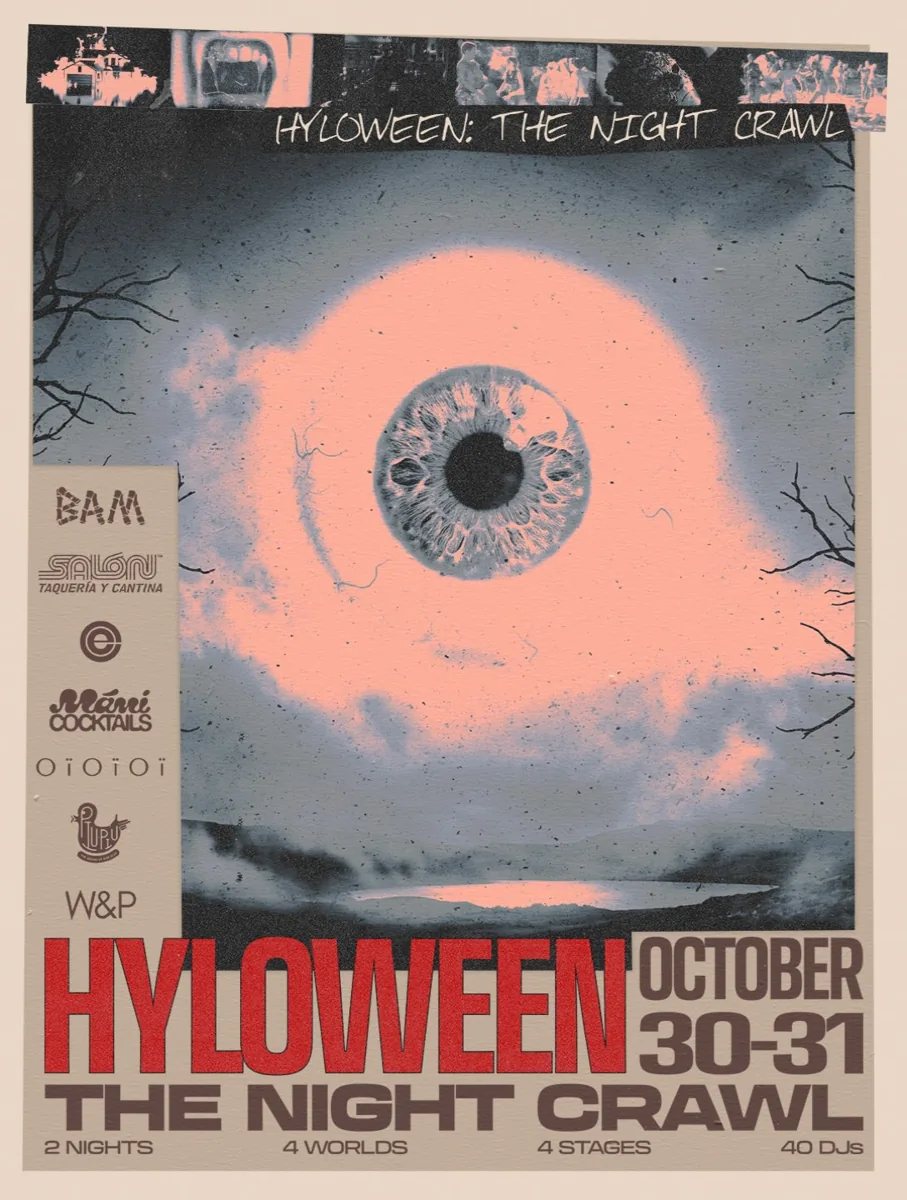 HYLOWEEN Night Crawl poster for 30–31 October, four stages and 40 DJs.