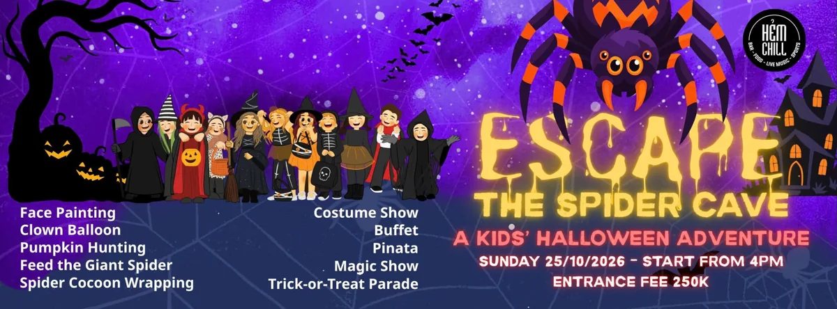 Poster for Escape the Spider Cave kids' Halloween adventure, 25 Oct 2026