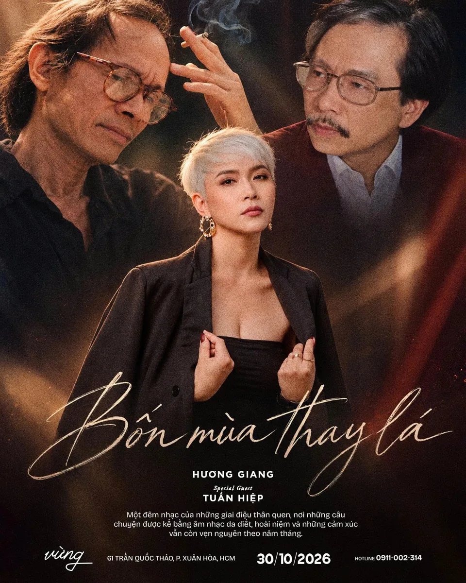 Poster for Bốn Mùa Thay Lá with Hương Giang and guest Tuấn Hiệp at Vừng on 30 October 2026.