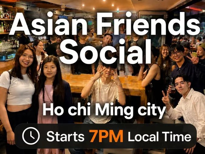 Asian Friends Social, Ho Chi Minh City, starts 7PM: group photo at a bar table