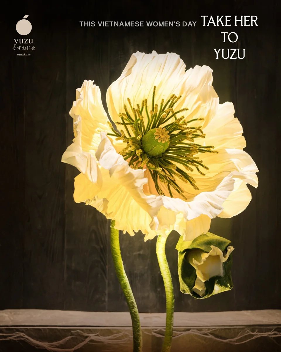 Yuzu Women’s Day floral campaign image with “Take Her to Yuzu” text.