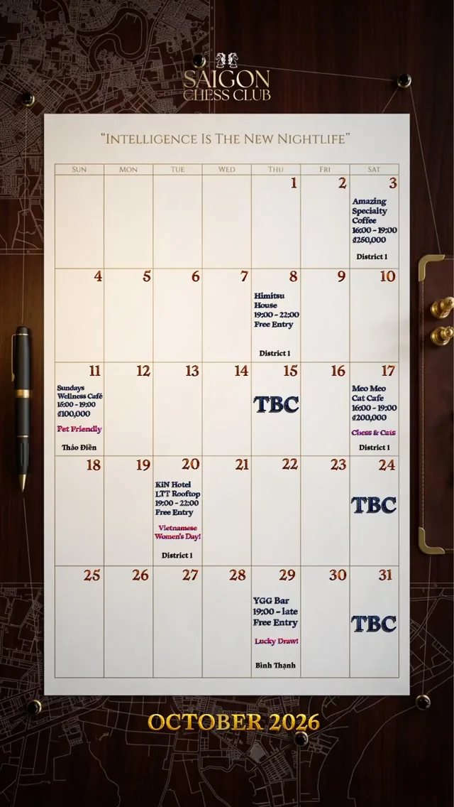 Saigon Chess Club October 2026 chess meetup calendar