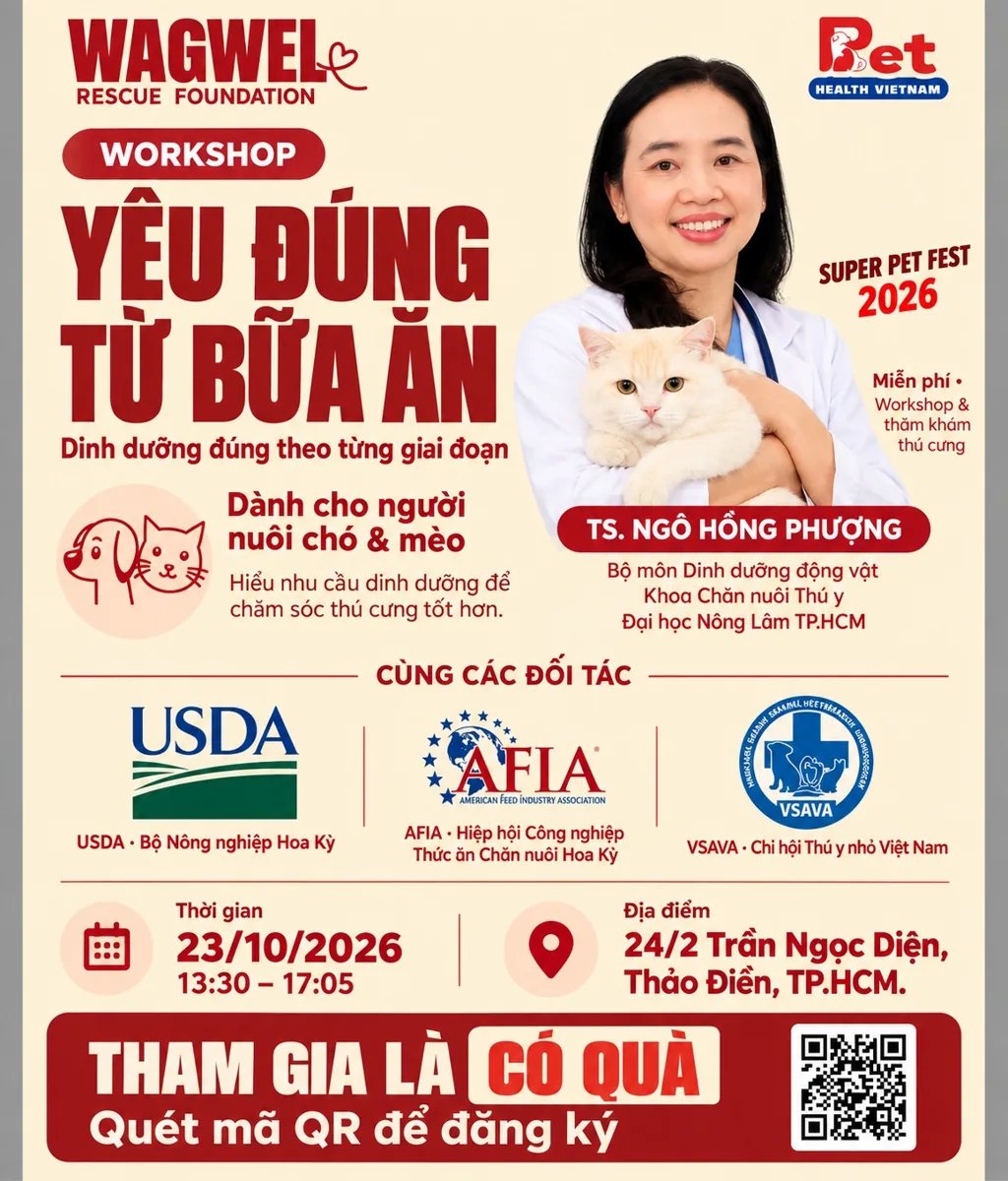 WagWel workshop poster: Yêu đúng từ bữa ăn, 23/10/2026 13:30-17:05, 24/2 Trần Ngọc Diện