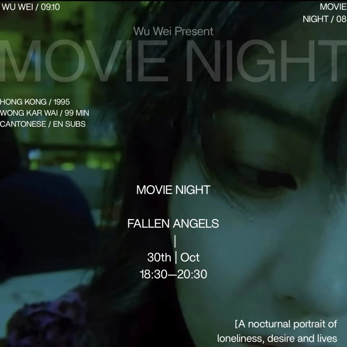Wu Wei Movie Night: Fallen Angels poster for 30 October, 18:30–20:30