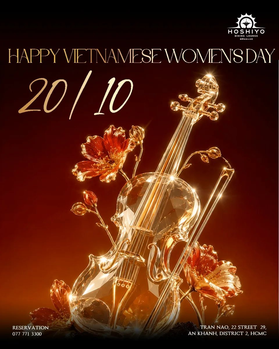 Poster for Hoshiyo’s Vietnamese Women’s Day event on 20 October with violin artwork.