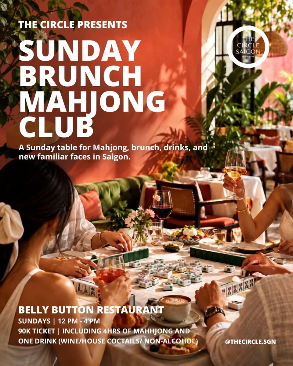 Sunday Brunch Mahjong Club event poster for The Circle Saigon at Belly Button Restaurant