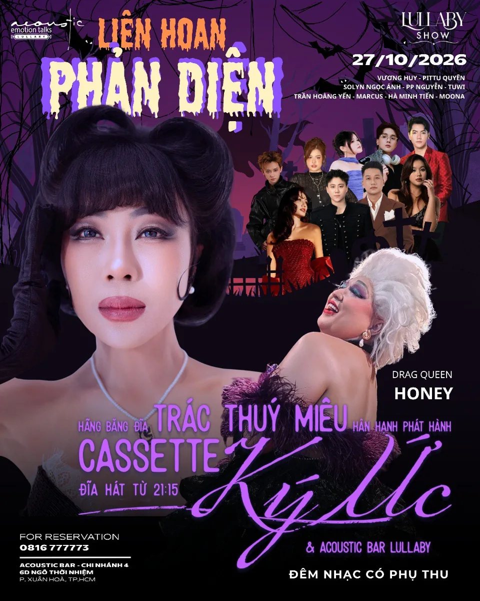 Purple Villains Festival poster for 27 October Lullaby Show, featuring Trác Thúy Miêu and performers.