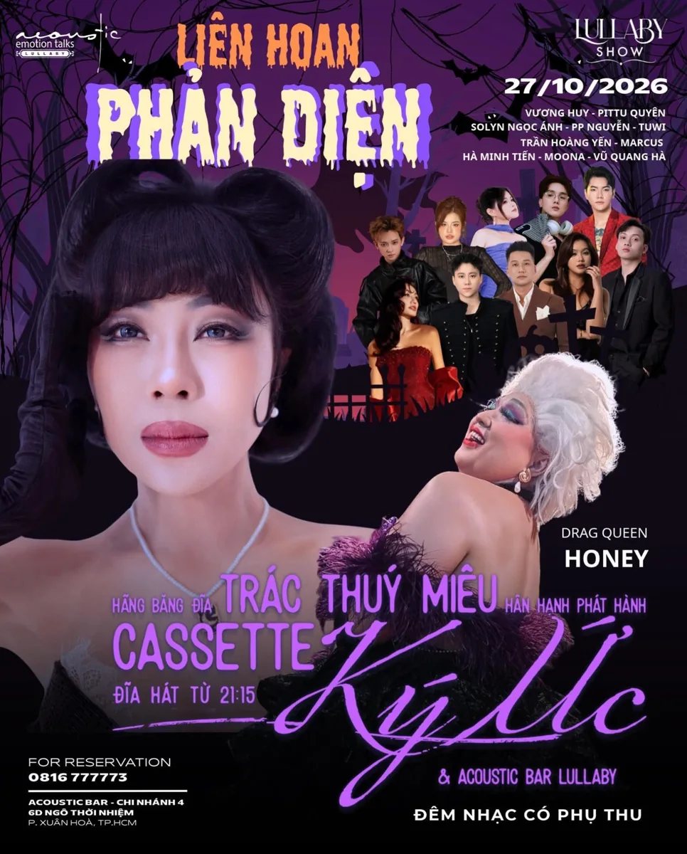 Purple Halloween Lullaby show poster featuring Drag Queen Honey, Trác Thúy Miêu and cast, dated 27 October 2026