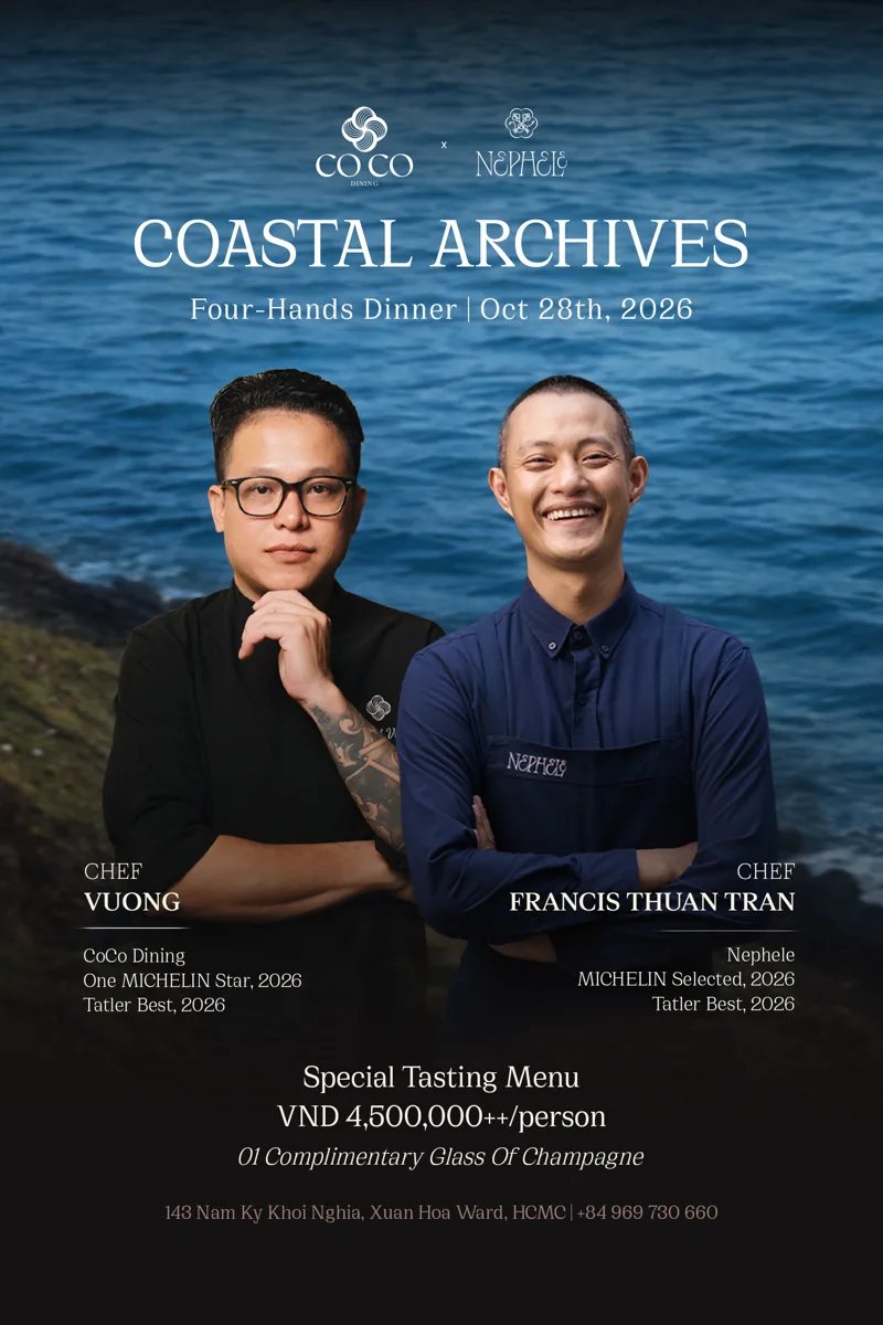 Coastal Archives four-hands dinner poster for 28 October 2026 with chefs Vuong and Francis Thuan Tran