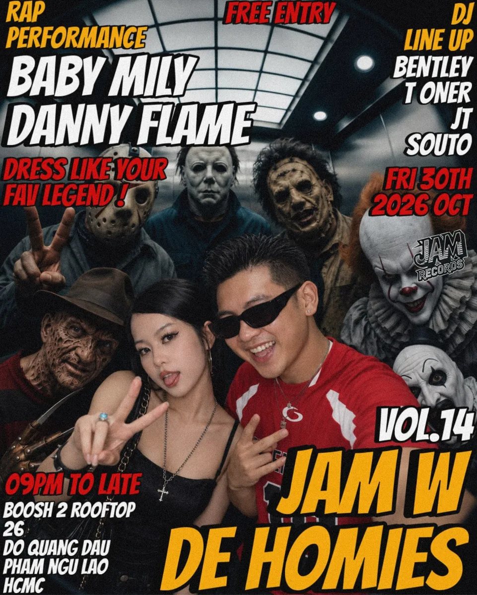 JAM W De Homies Vol. 14 Halloween poster for Friday 30 October 2026 at BOOSH 2 Rooftop.