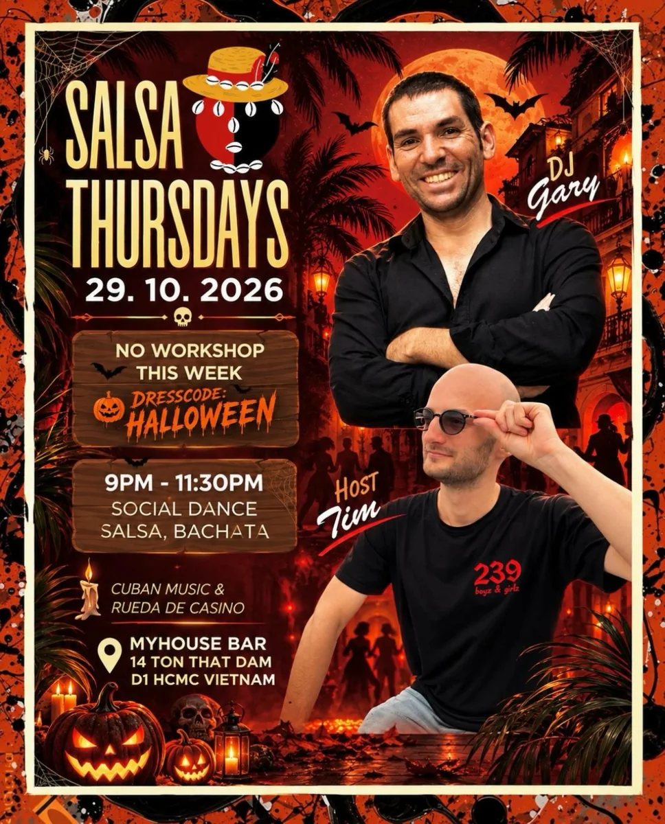 Halloween Salsa Thursdays organizer poster with date, programme and MyHouse Bar location