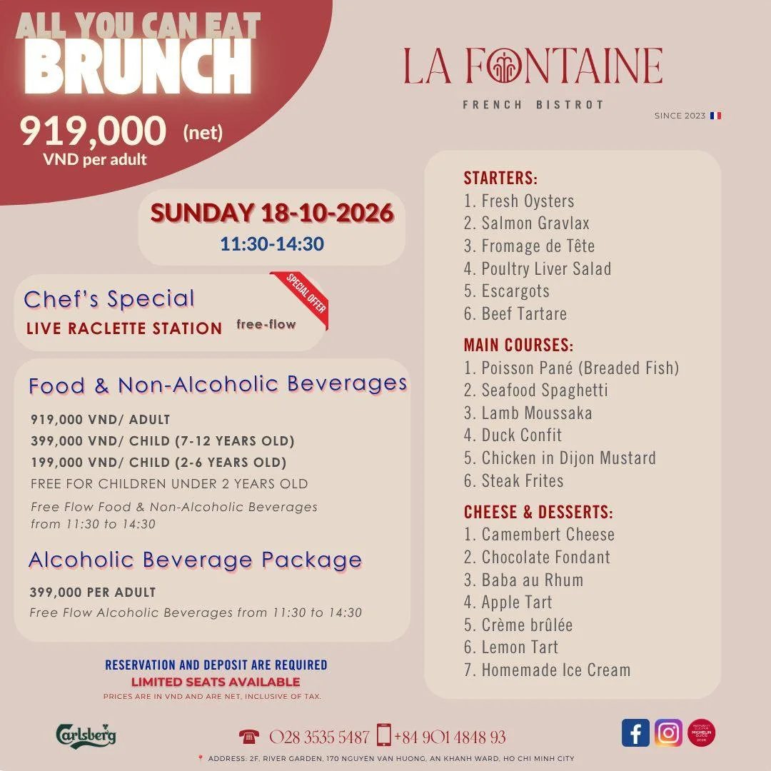 La Fontaine Sunday brunch poster 18 Oct 2026