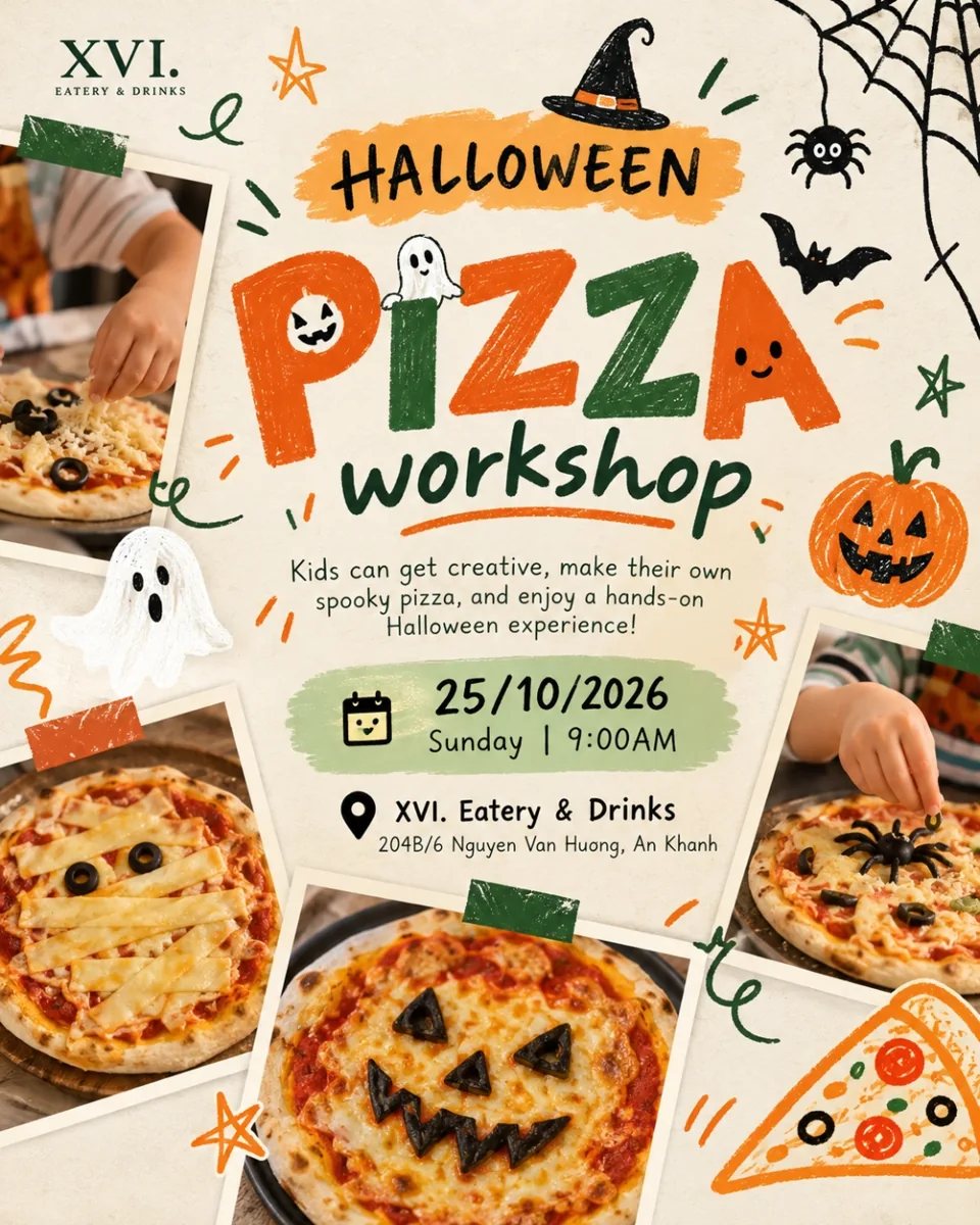 Kids Halloween Pizza Workshop at XVI original organizer artwork