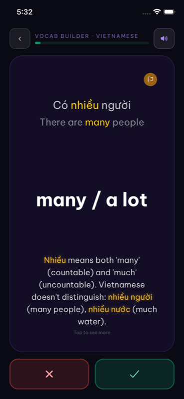 Flashcard back showing detailed grammar explanation